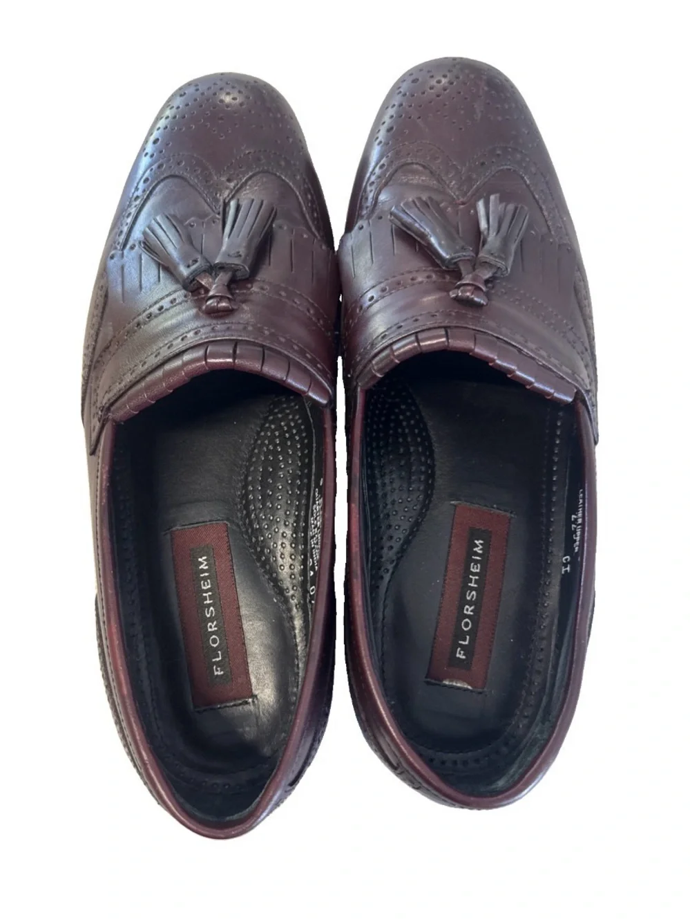 Florsheim Men’s Tassel Kiltie Slip-on Wing Tip Loafers - Burgundy Sz 9